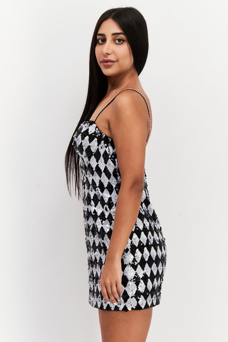 RIVER ISLAND فستان ميني مزخرف ببطانة خفيفة للنساء، أسود - Image 2